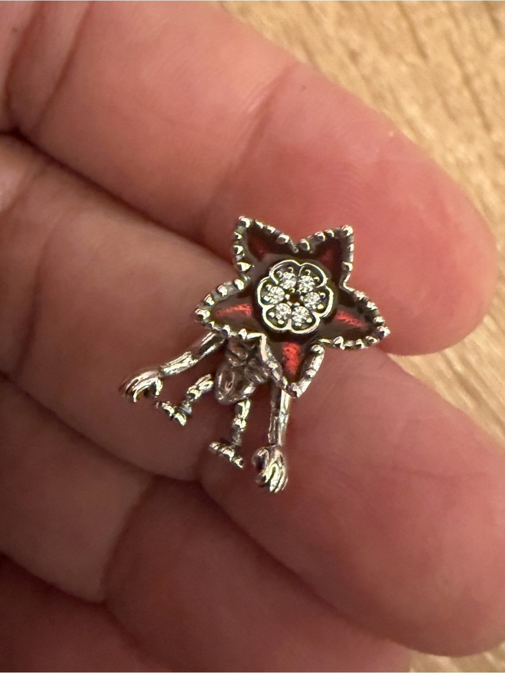 Silver Moveable Red Enamel Charm Pendant
